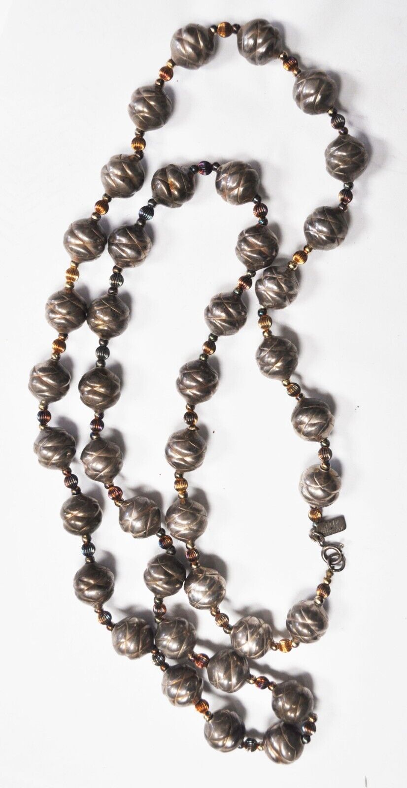 Sterling Silver 14k NR 12mm Round Bead 35" Two Tone Necklace