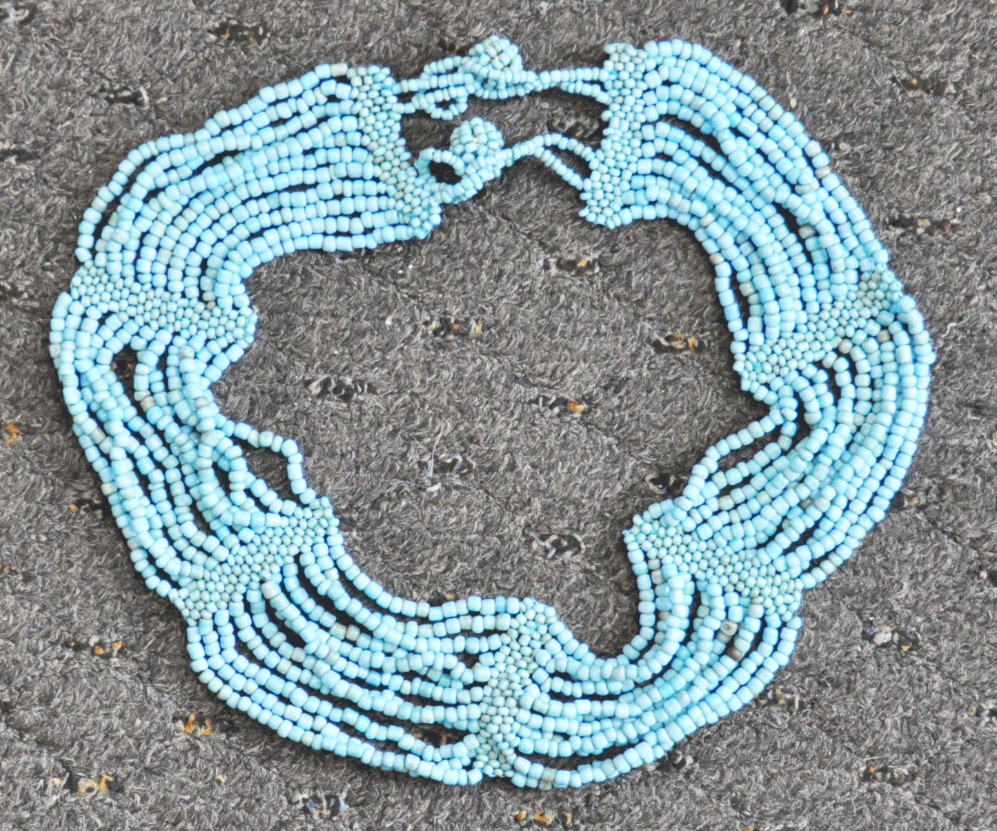 Turquoise Seed Bead 11 Strand Necklace 47mm 20" Gold Plated Costume Metal