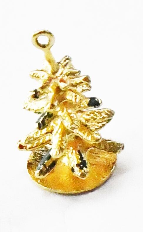 14k Yellow Gold Pine Christmas X-mas Tree Charm 17mm x 9mm