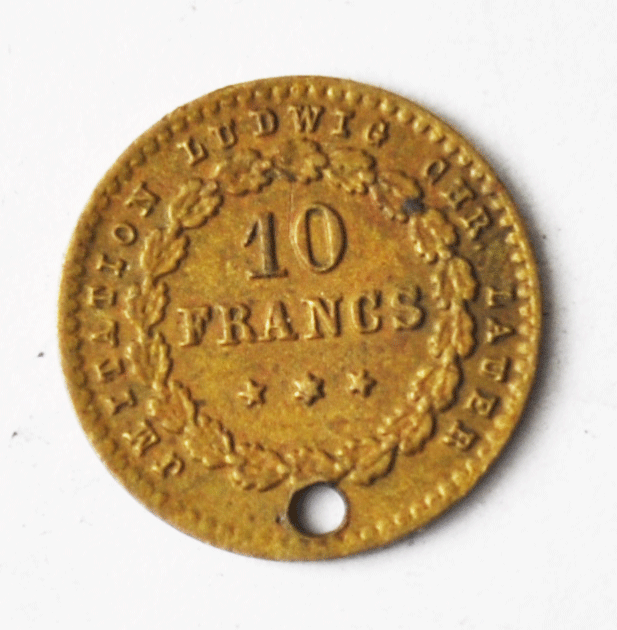 Frankrijk 10 Francs Play Money Trade Token 13mm Holed Marque De Jeu Ludwig