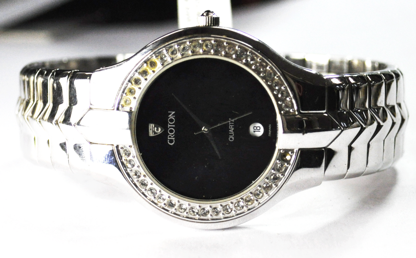 Croton Quartz Black Dial 38mm Crystal Bezel Not Running Wristwatch Alter Ego