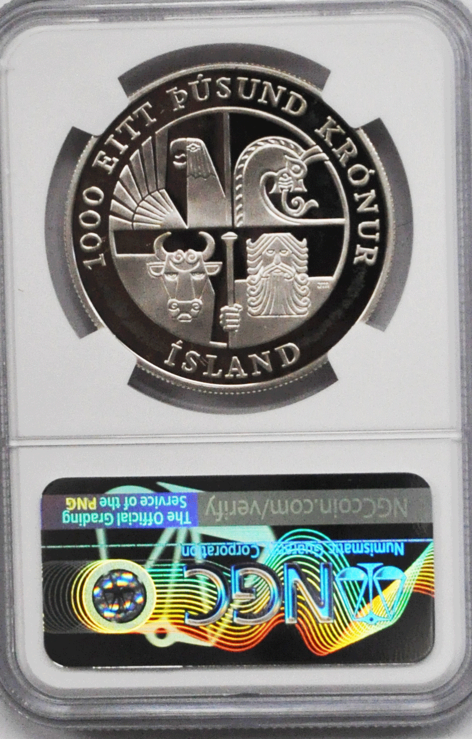 2000 Iceland 1000K Thousand Kronur Silver Leaf Ericson Commemorative NGC PF69UC