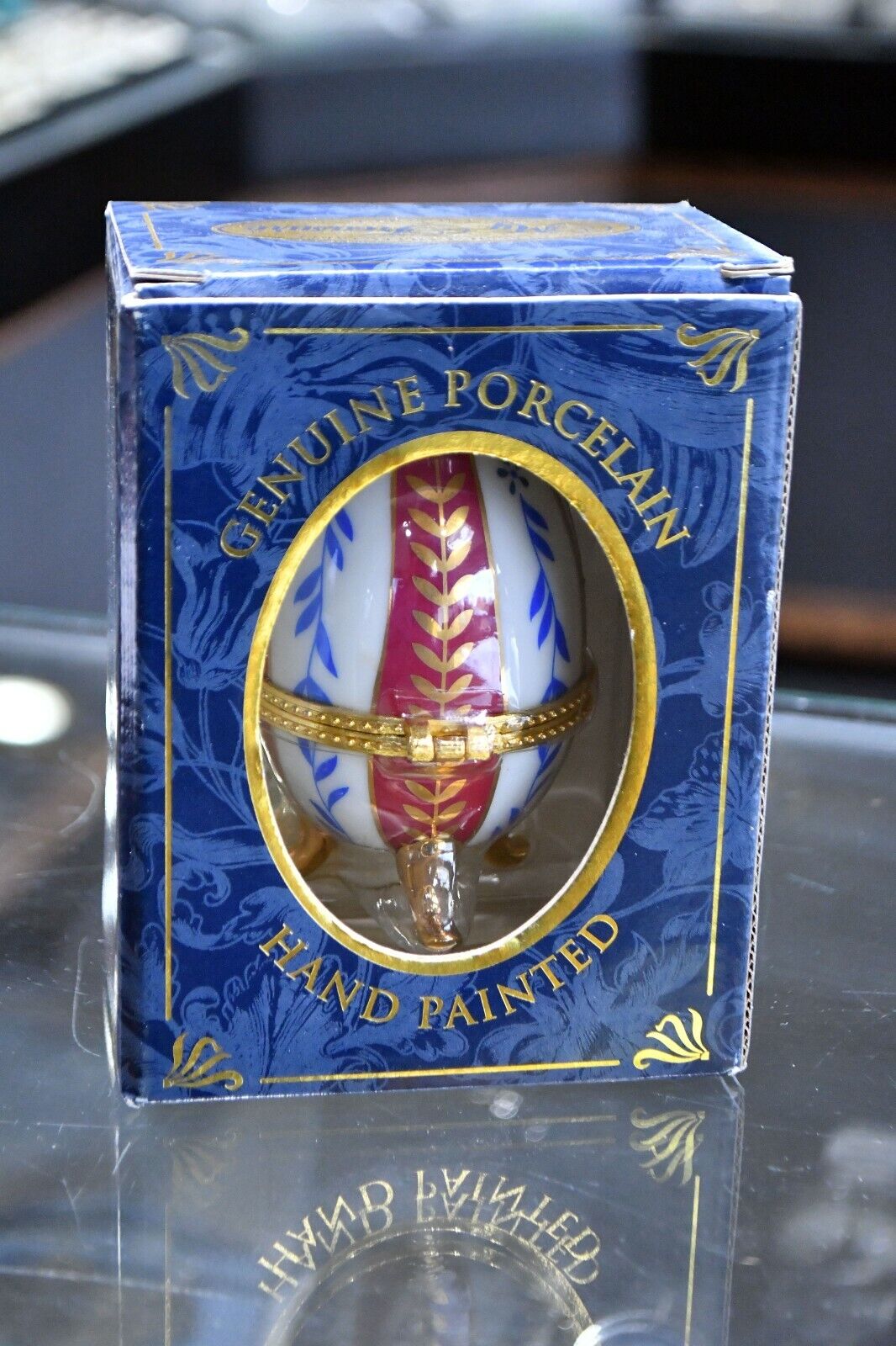 Classic Collectable Porcelain Hand Painted Egg Jewelry Box with Original Box
