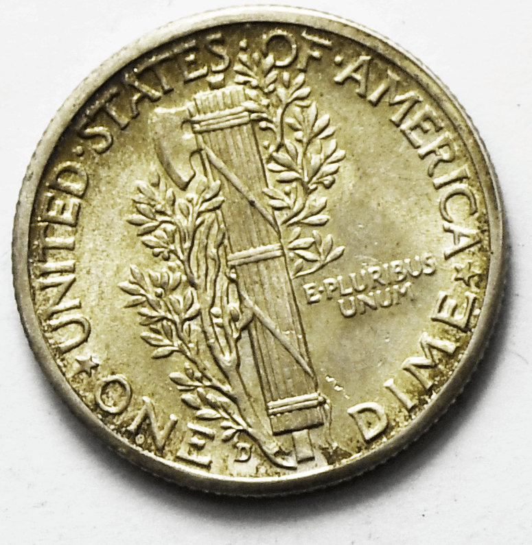 1943 D 10c Mercury Silver Dime Rare Ten Cents Denver Uncirculated