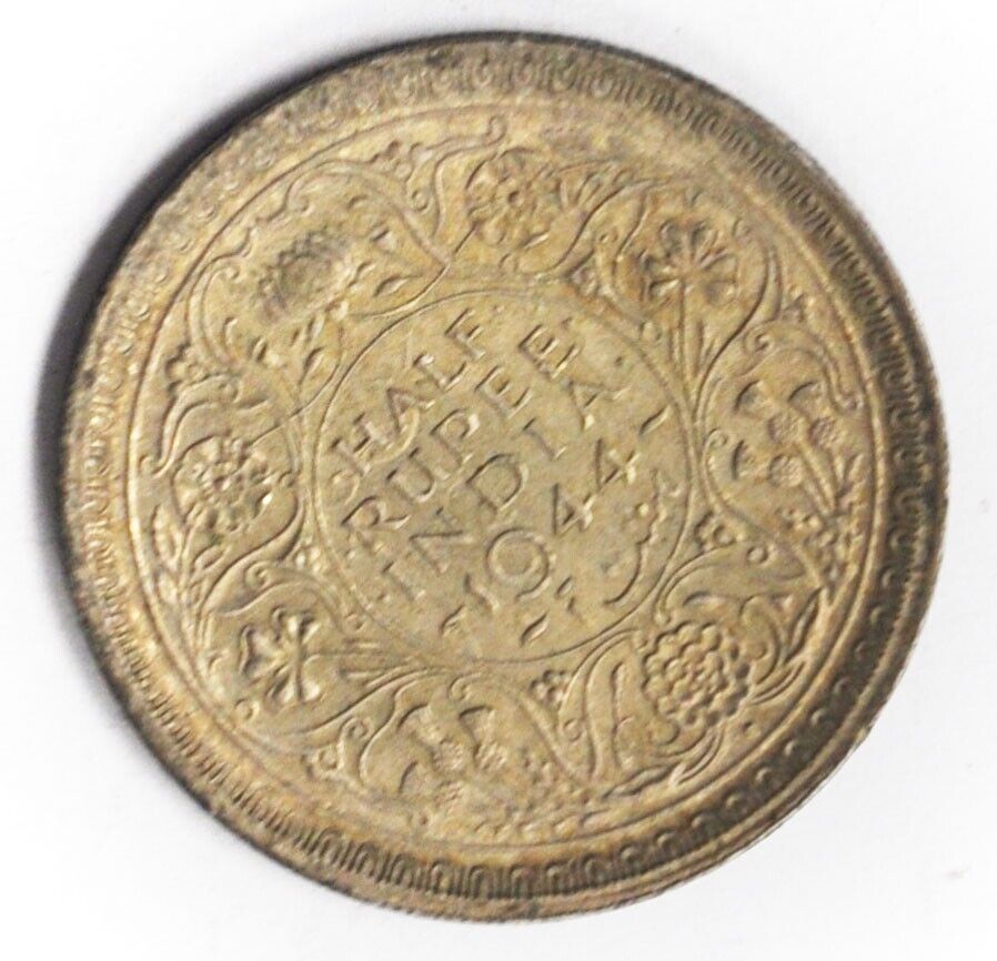 1944 India-British 1/2 Half Rupee Silver Coin Clashed
