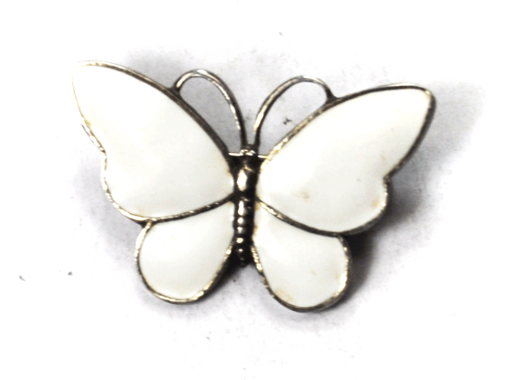 Sterling Silver S Christian Fogh White Enamel Butterfly Brooch Pin 36mm x 24mm