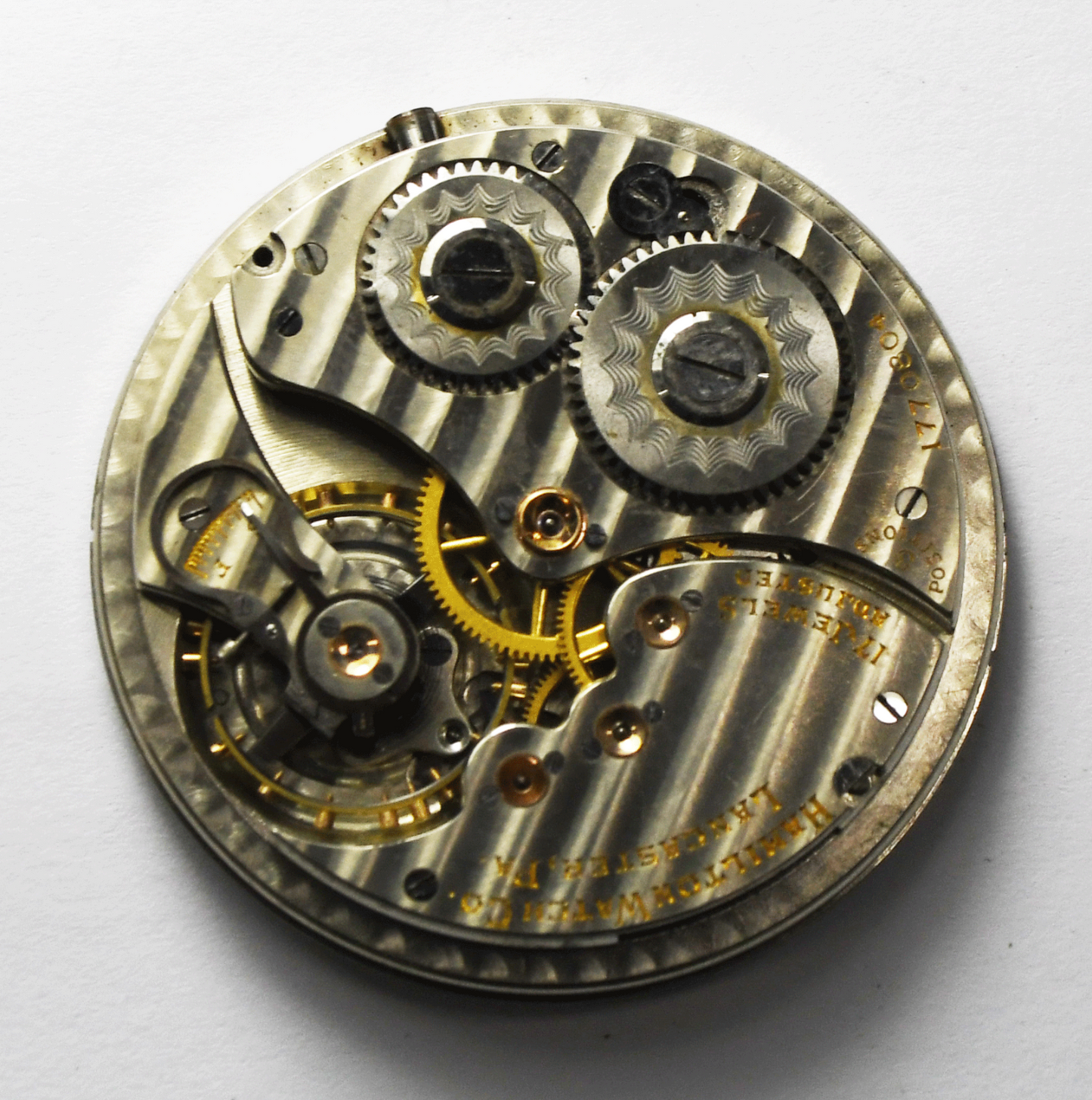 Hamilton Size 12 Gilt Dial 17 Jewels Grade 914 Pocket Watch Movement Running