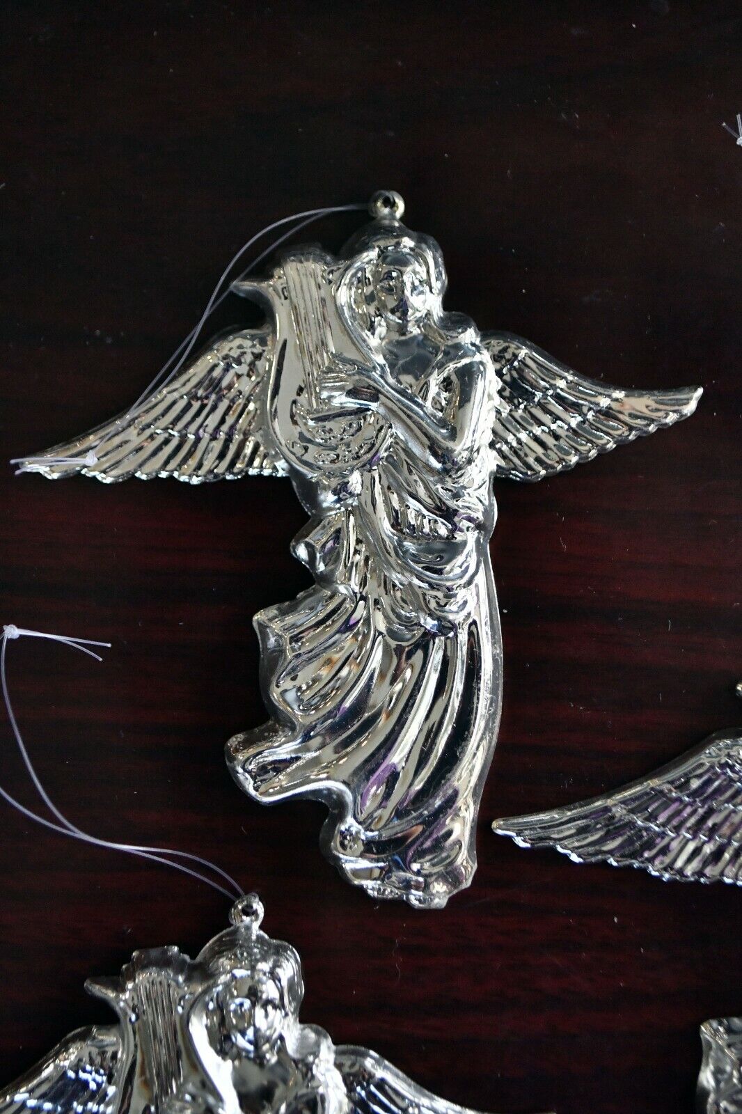 Vintage Set of 6 Towle Silver Plate Angels Playing Harps Christmas Ornaments