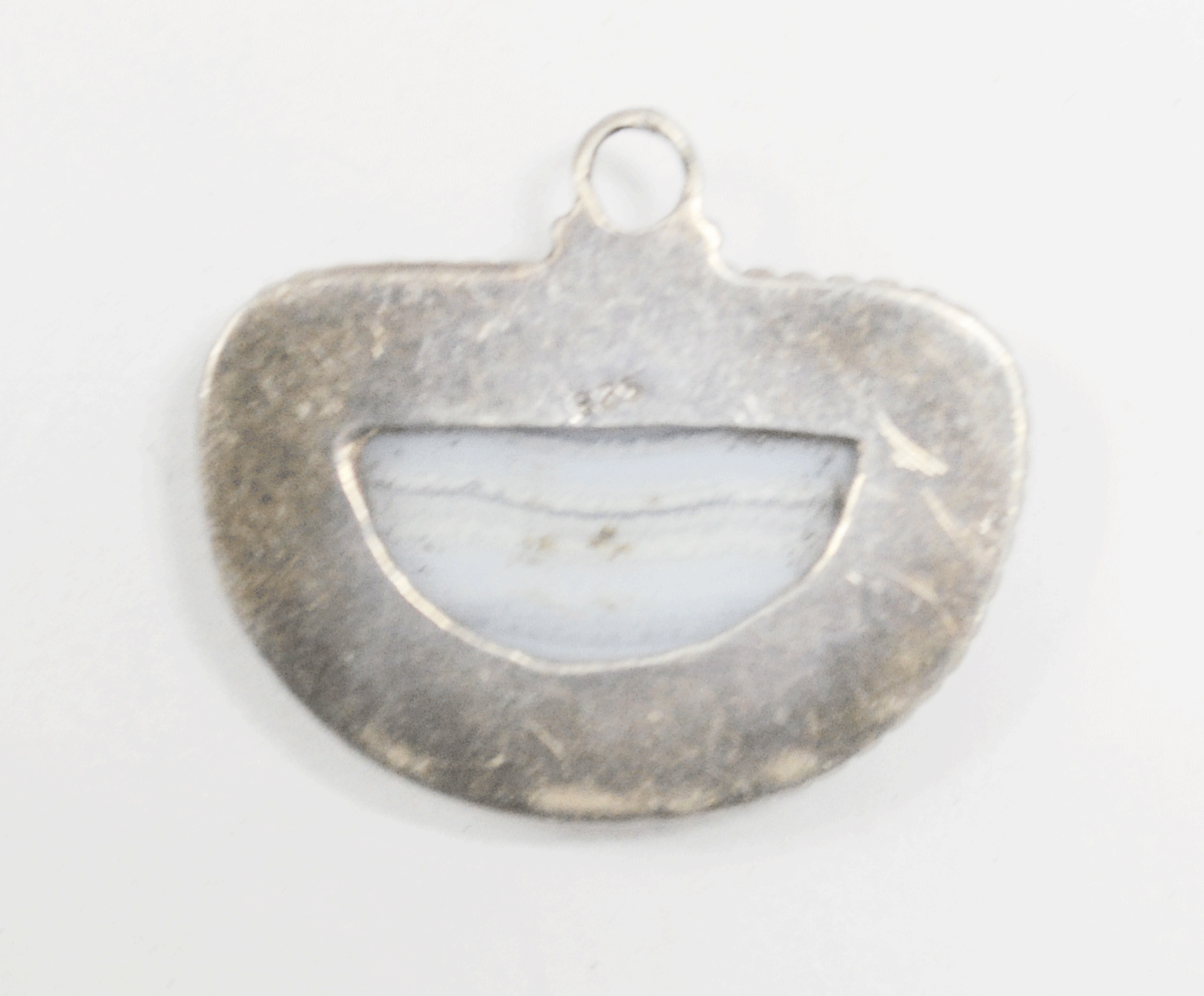 Sterling Silver Lace Agate Watermelon Slice Semi Circle Pendant 34mm x 30mm