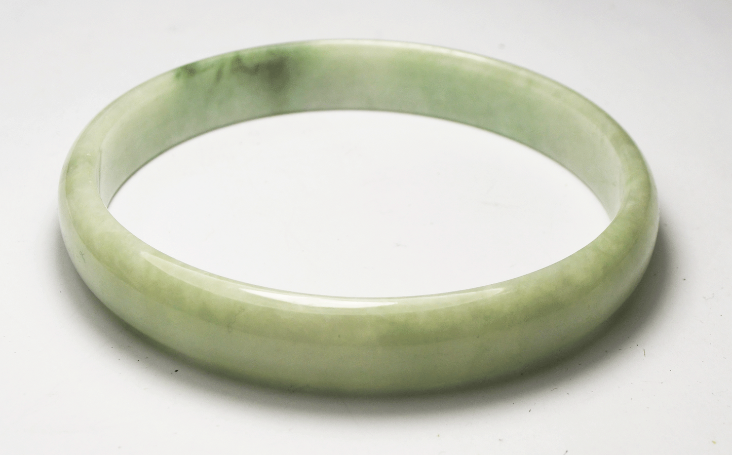 Large Pale Green Carved Jadeite Jade Bangle Bracelet 13mm 3.5"