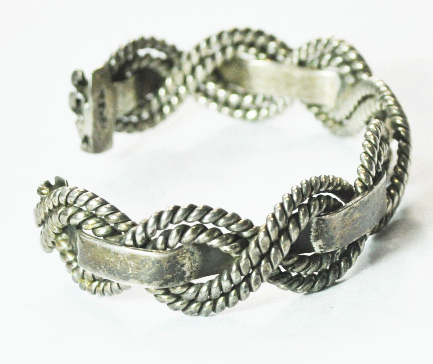 Sterling Silver TE-51 Mexico Bar Thru Weave Cuff Bracelet 17mm 7" Wrist 42g
