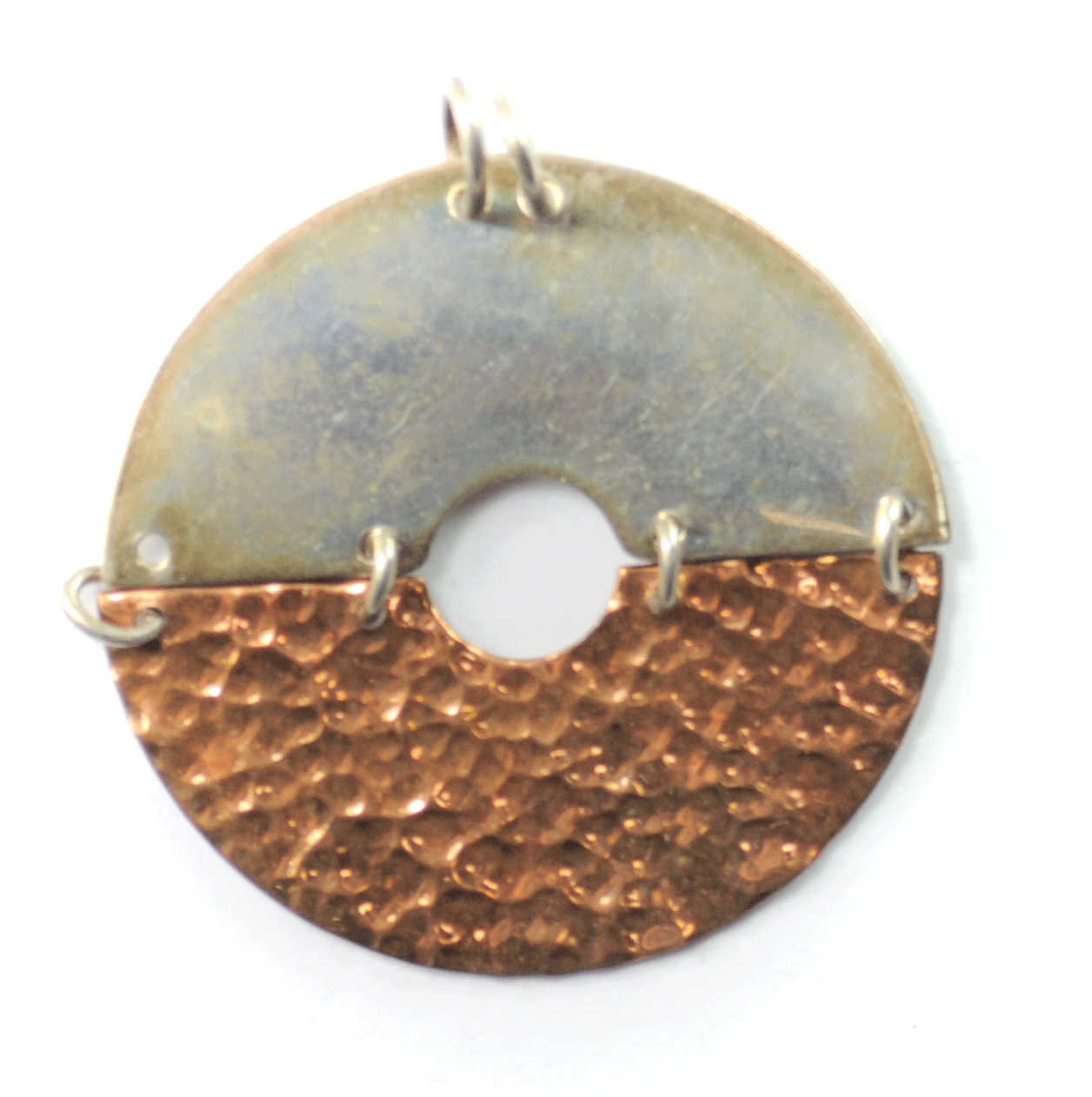 Sterling Silver MWS Brass Bronze Two Tone Part Disc Dangle Pendant 1-3/4" Round