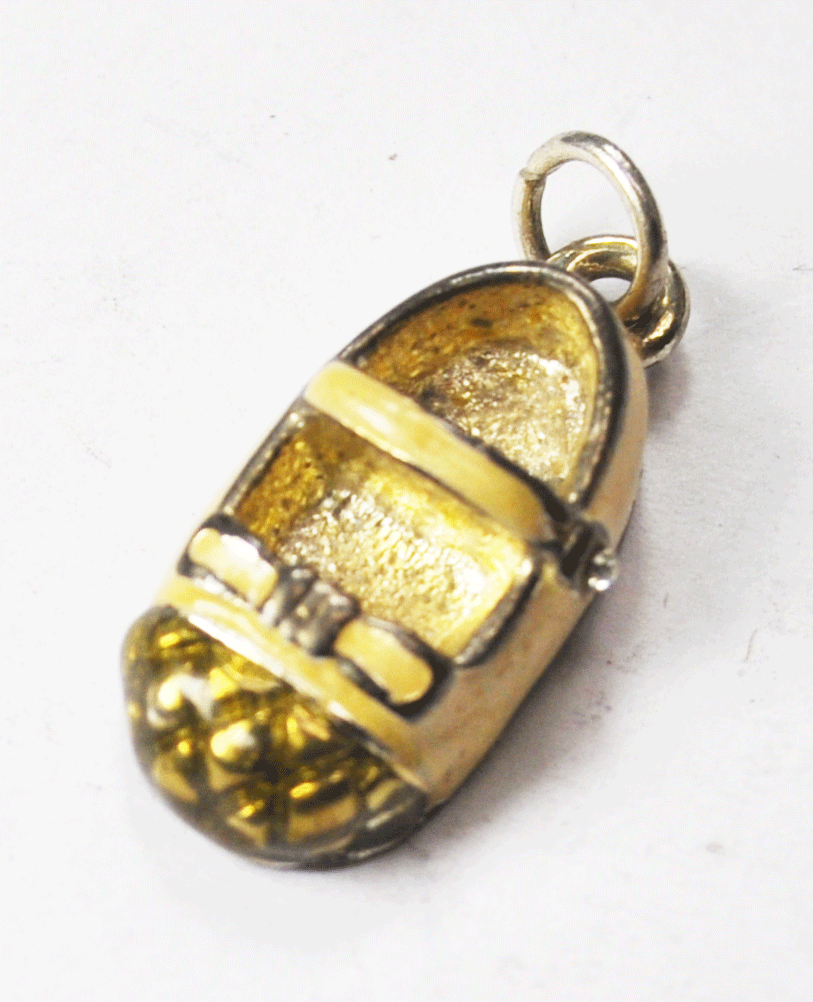 Firenza Enamel Silver Plated Shoe Charm Gold & Beige Color