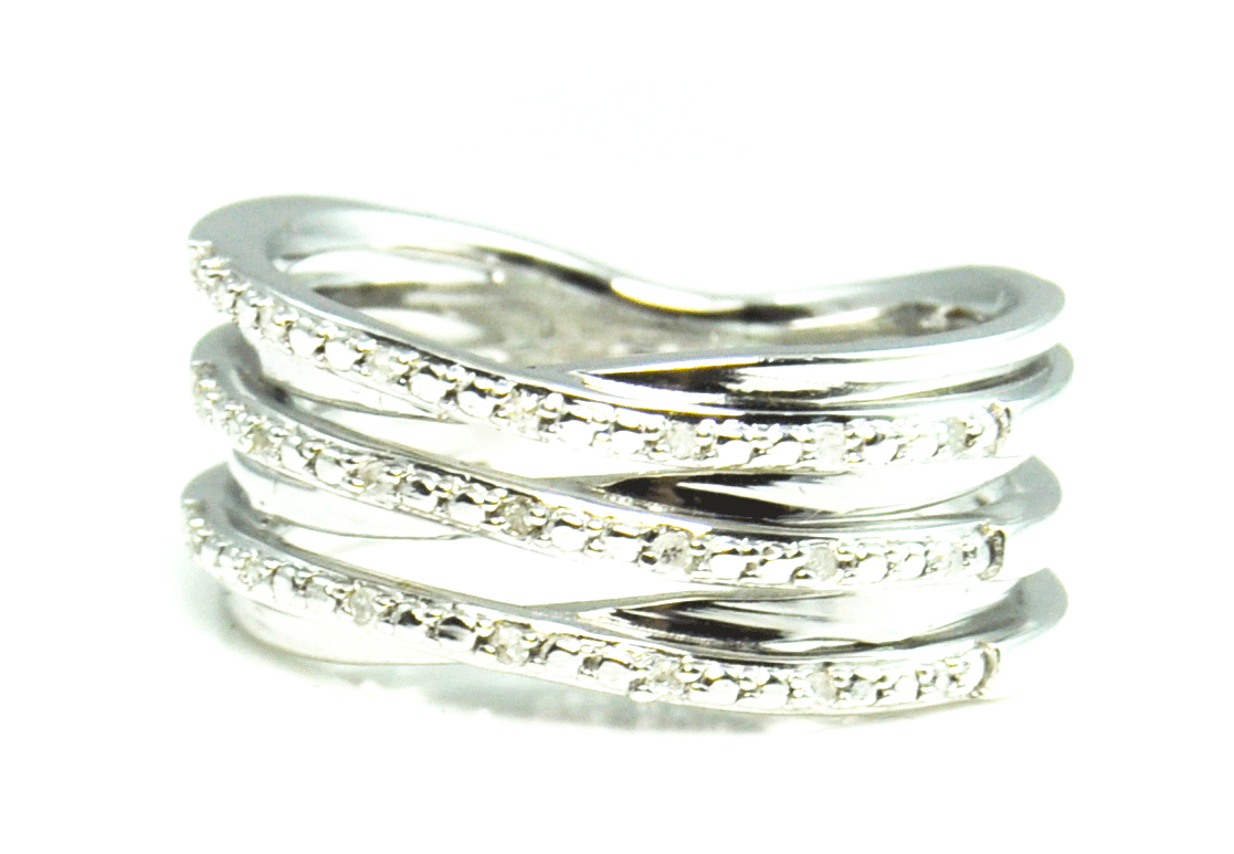 Sterling Silver SUN Diamond 6 Split Band Ring 9mm Size 7