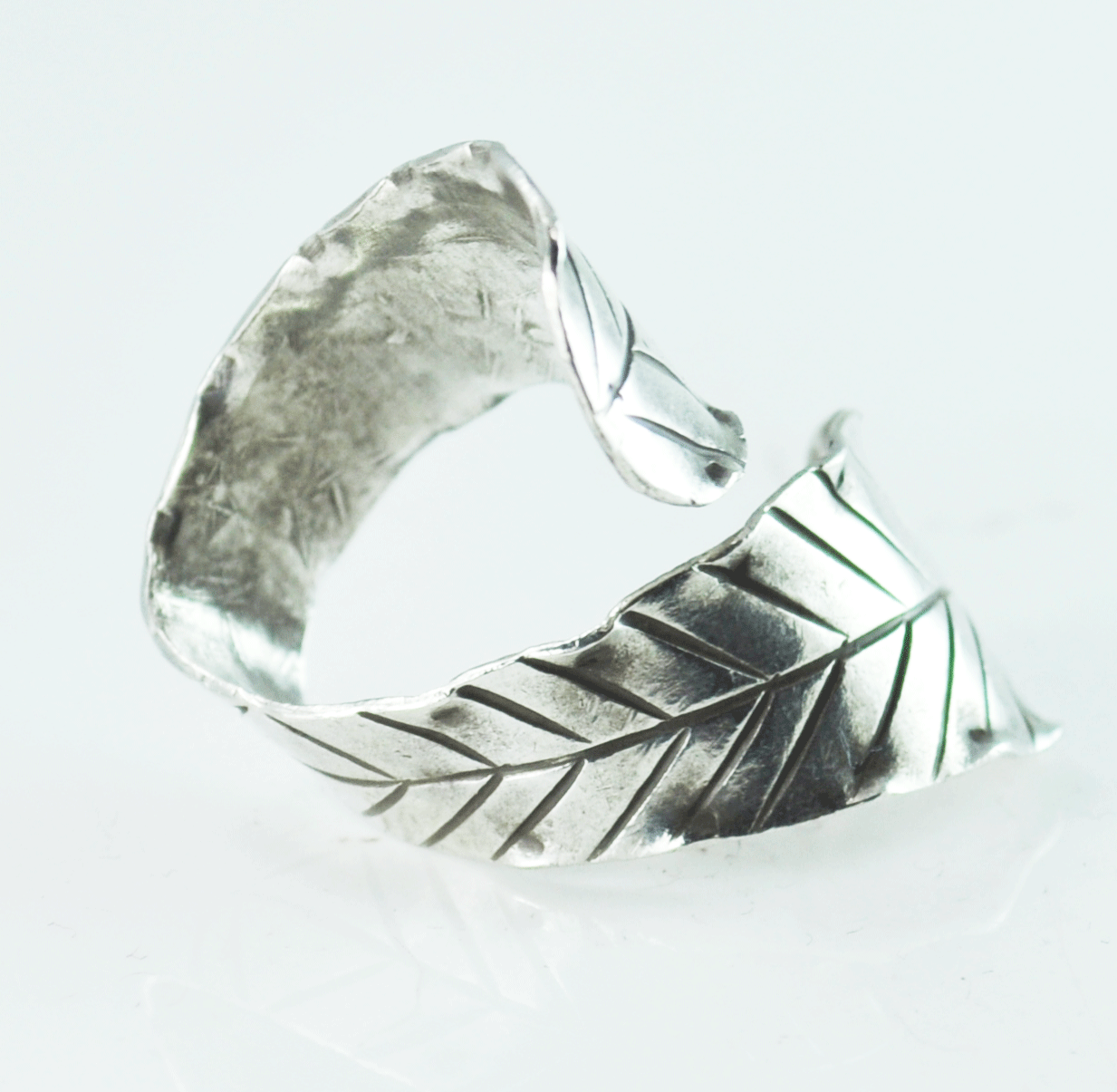 Sterling Silver Leaf Bypass Wrap Around Ring 38mm Size 5