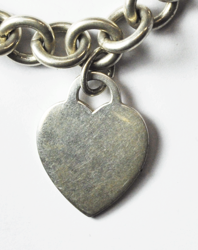 Sterling Silver Tiffany & Co 10mm Link Necklace 16" 27mm Heart Charm Tag