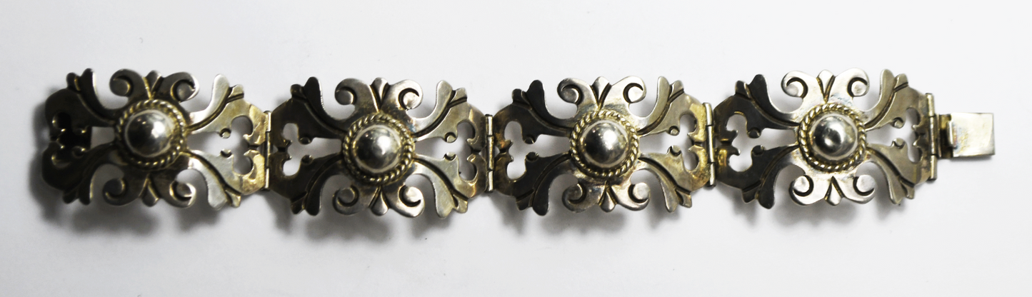 Sterling Silver Vintage Mexico Filigree Panel Bracelet 25mm 6-1/2" Wrist