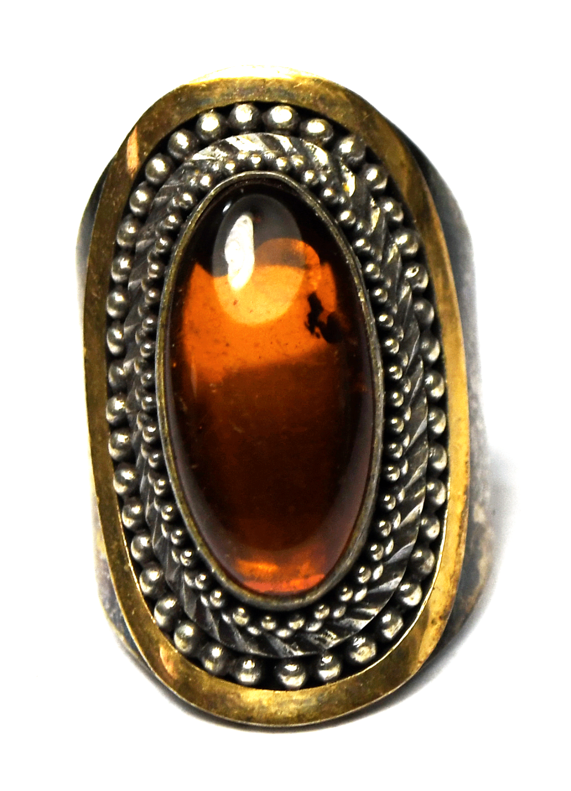 Bali Suarti Two Tone Oval Amber Ring 28mm Size 6 Gold Accent