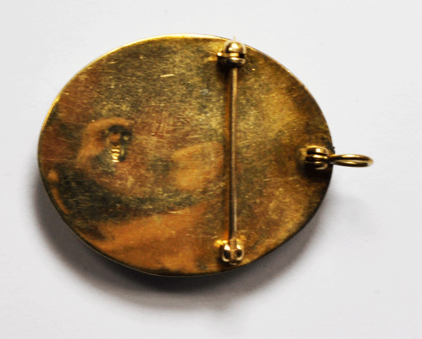 Antique 14k Gold Pearl Enamel Bust Portrait Brooch Pin Pendant 34mm Oval