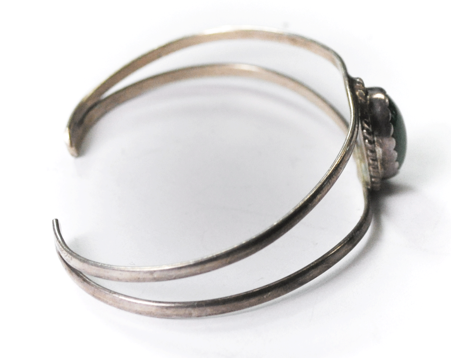 Sterling Silver Spit Cuff Green Malachite Bracelet 18mm 6-1/4" Spencer Signed S