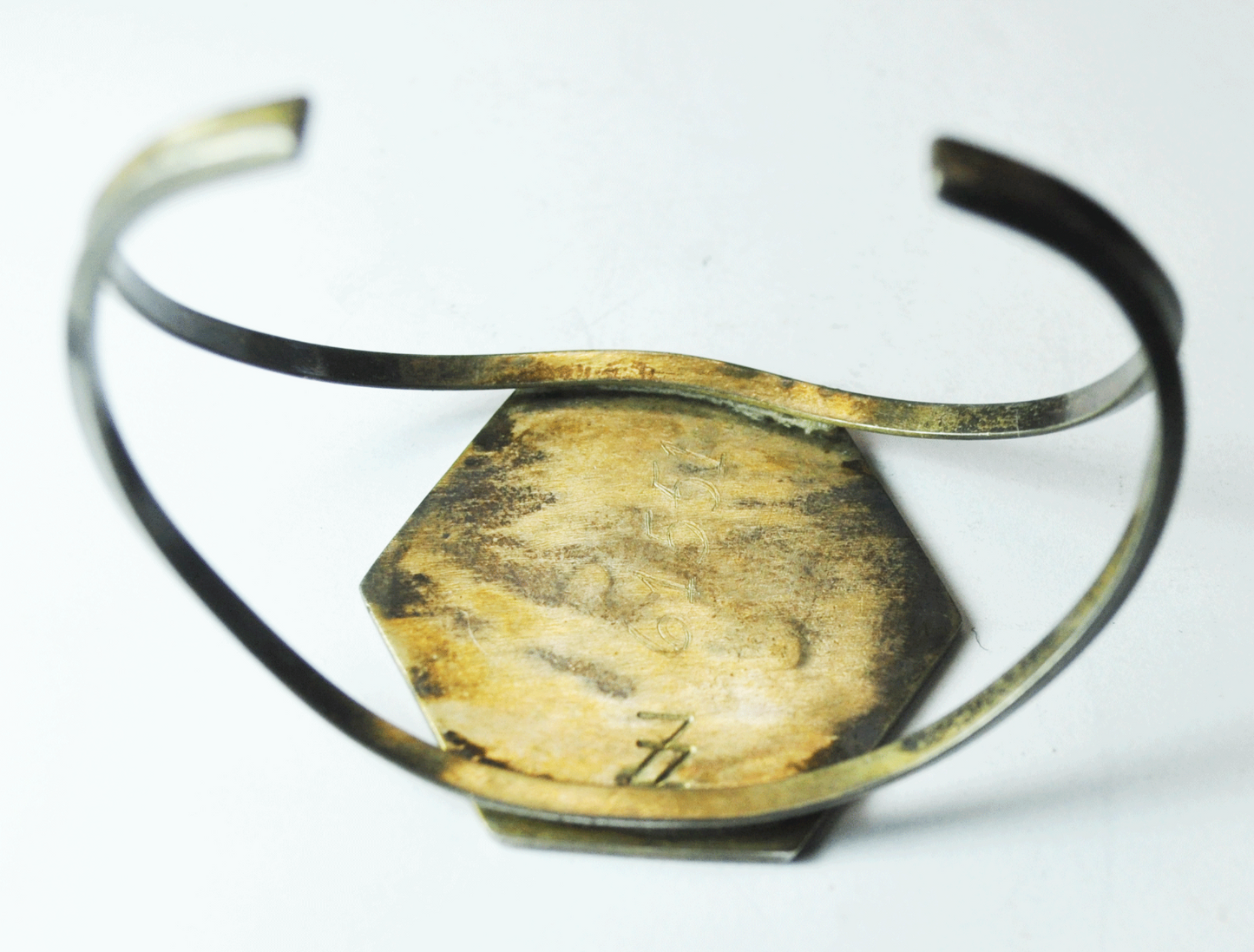 Sterling Silver Chip Inlay Turquoise Arrow Coral Hexagon 36mm 6-1/2" Wrist ZZ