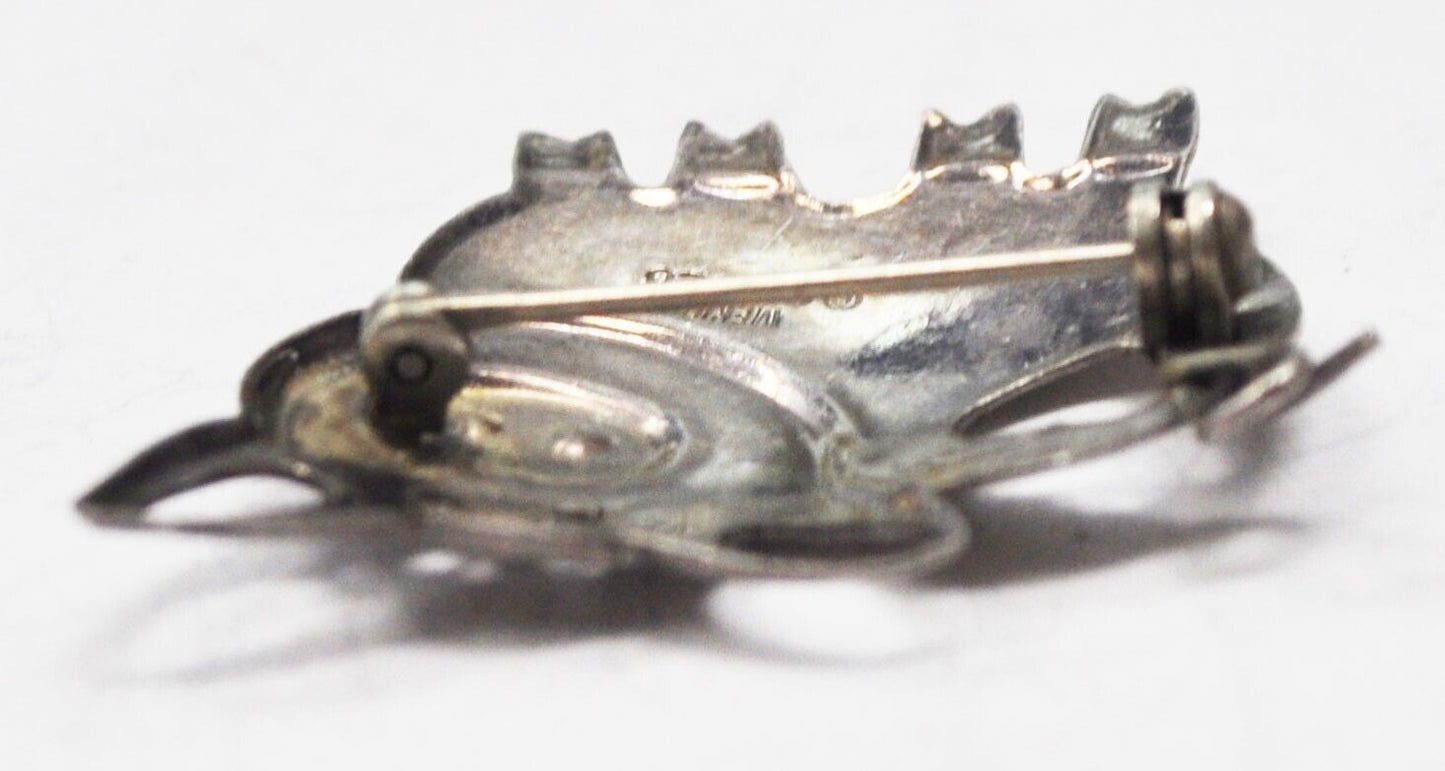 Sterling Silver Mexico SU Pig Toad Brooch Pin 36mm x 27mm