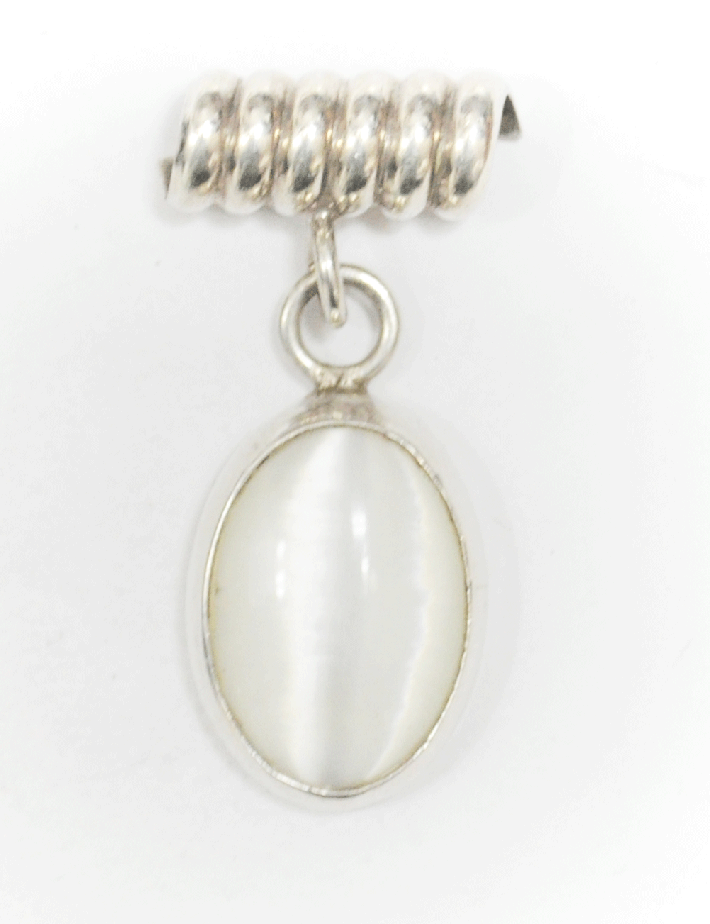 Sterling Silver Oval White Mother Pearl MOP 22mm Wide Bale Pendant Slide1-3/4"
