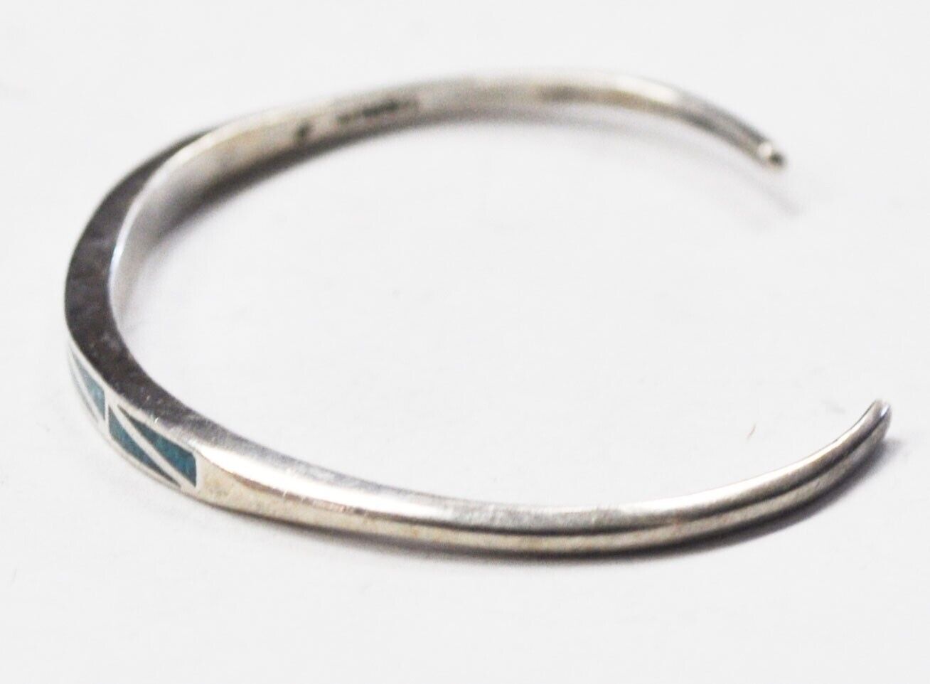 Sterling Silver Turquoise Chip Inlay Triangle Cuff Bracelet 4mm 5-7/8" Wrist