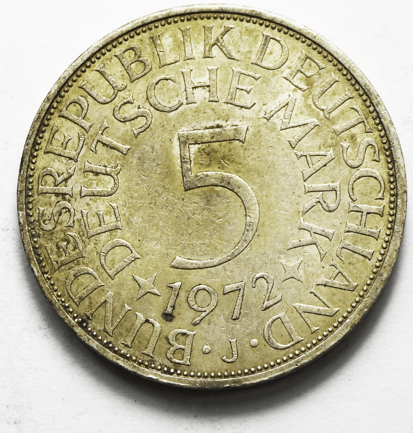 1972 J Germany Federal Republic 5 Five Mark Silver Coin KM# 112.1