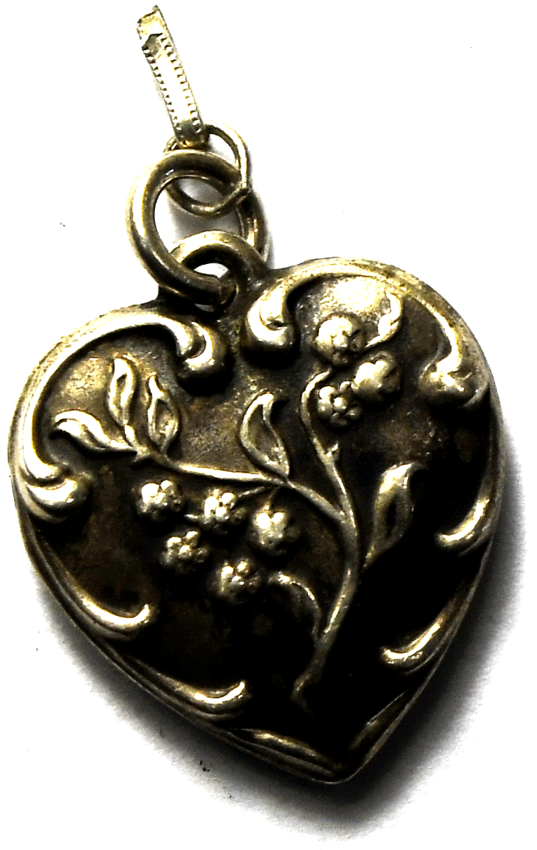 Sterling Silver Puffy Heart Charm Floral Flower Branch 18mm x 16mm
