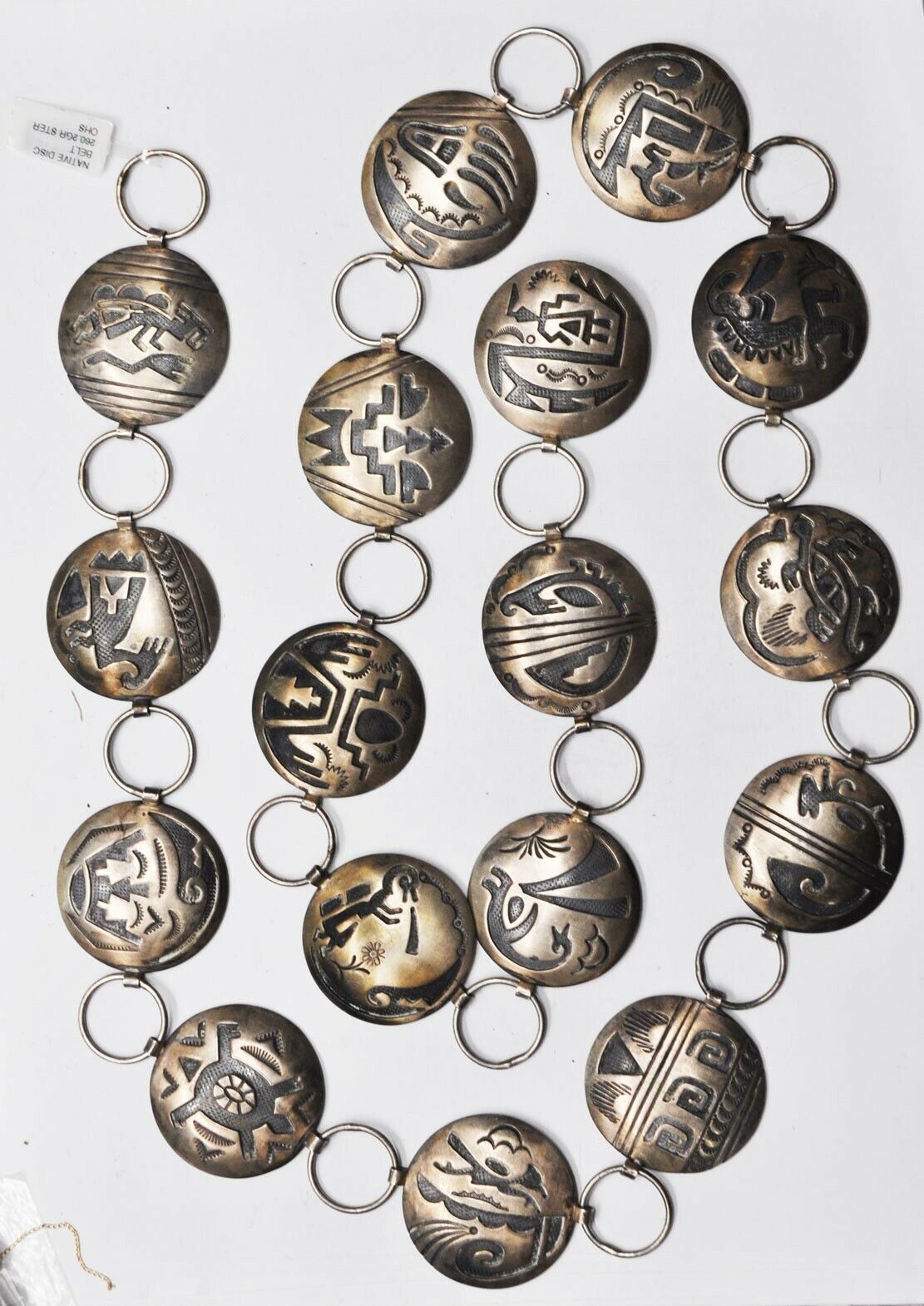 Sterling Silver Tribal 17 Different Discs Belt 37mm 40" Long Necklace