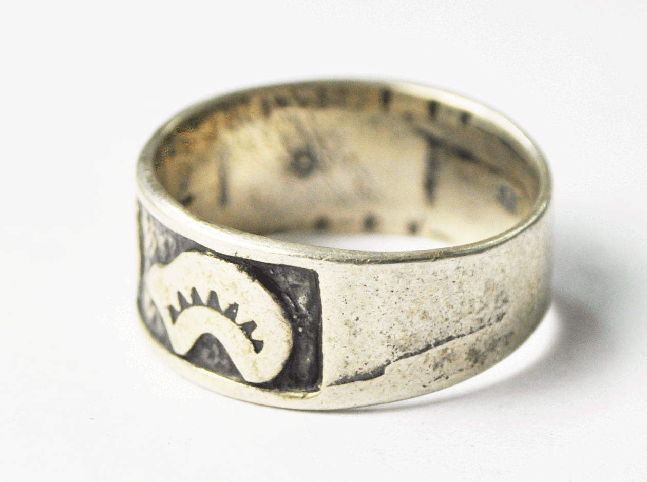 Vintage Sterling Silver 3 Bear Mashe Etched Band 9mm Size 8-3/4 Ring