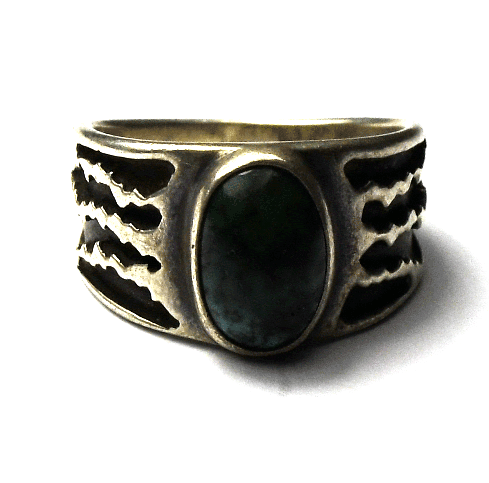 Sterling Silver Saxton Green Turquoise Tiger Stripe Ring 10mm Size 5