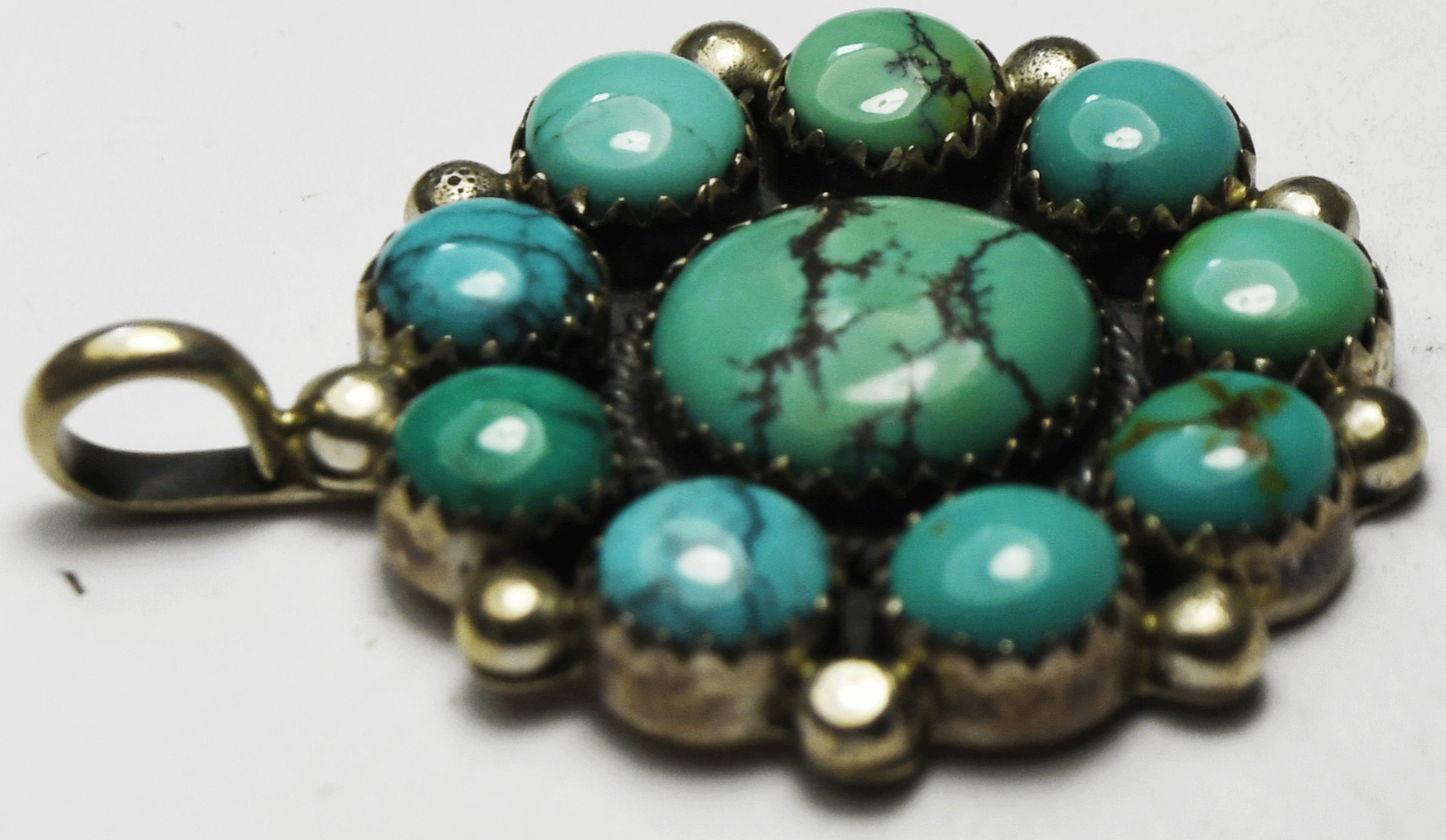 Sterling Silver D Clark Turquoise Cluster Pendant 37mm x 30mm