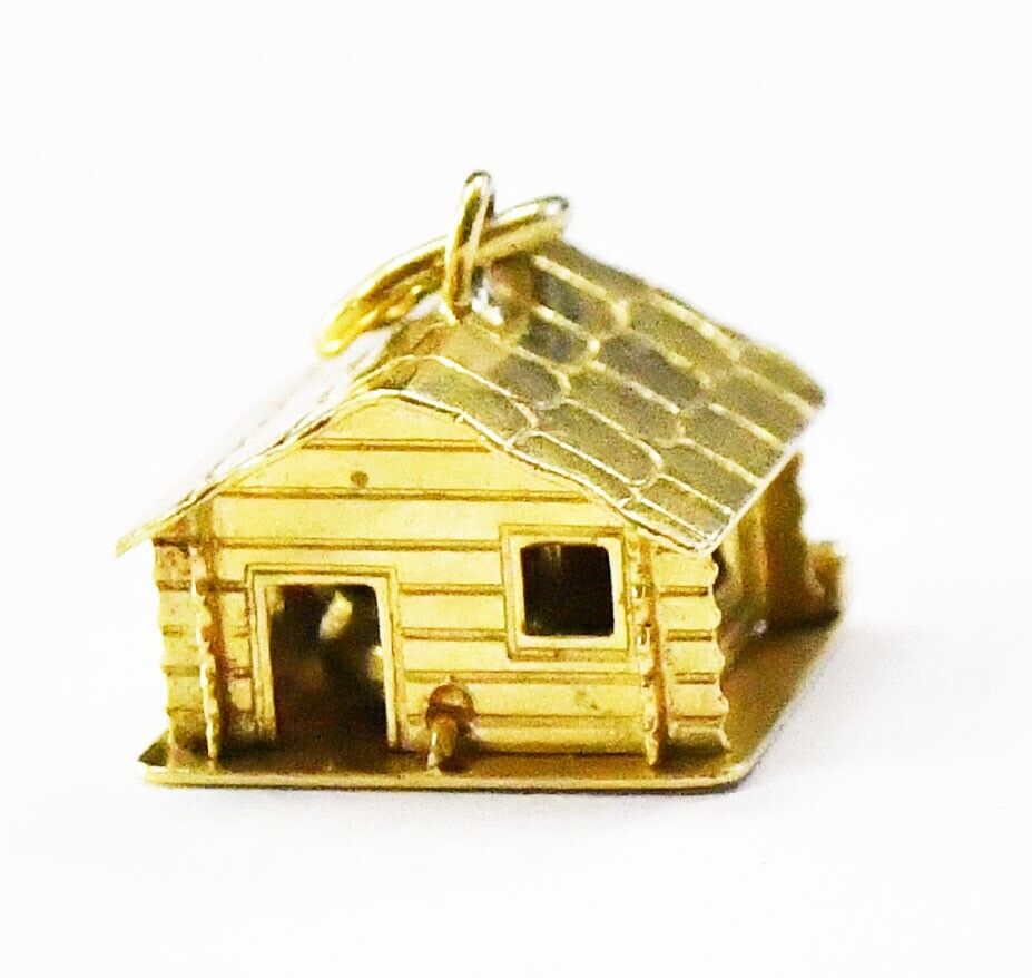 18k Yellow Gold CH N Hinged House Cabin Cooking Pot Charm 12mm x 11mm