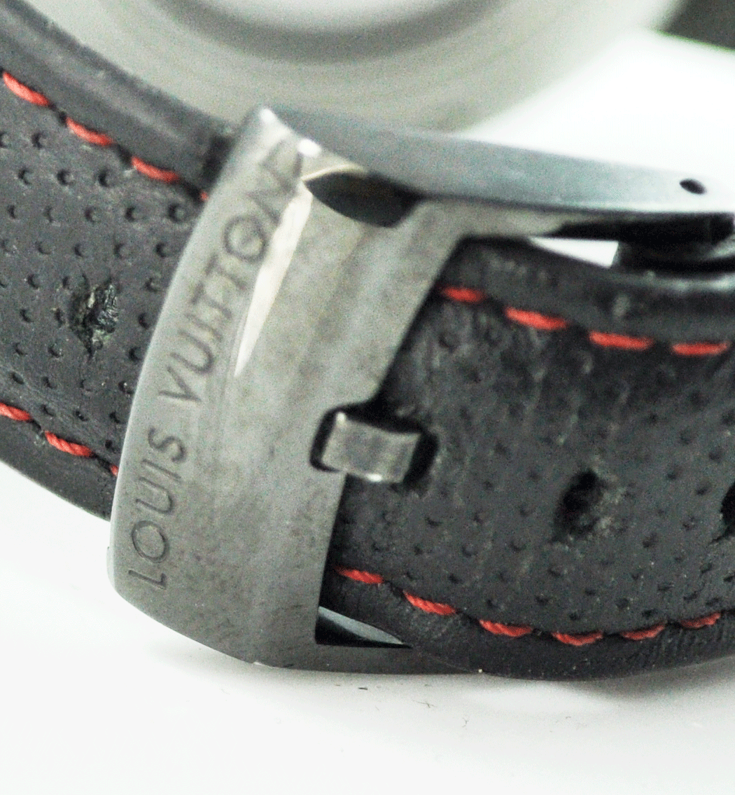 Louis Vuitton Auto Black Race Track Dial Chrono Tambour Moon Watch 45mm Date GMT