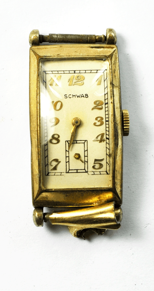 Vintage Men's LA Schwab 17 Jewels Swiss Elongated Curved Case 19mm Wristwatch