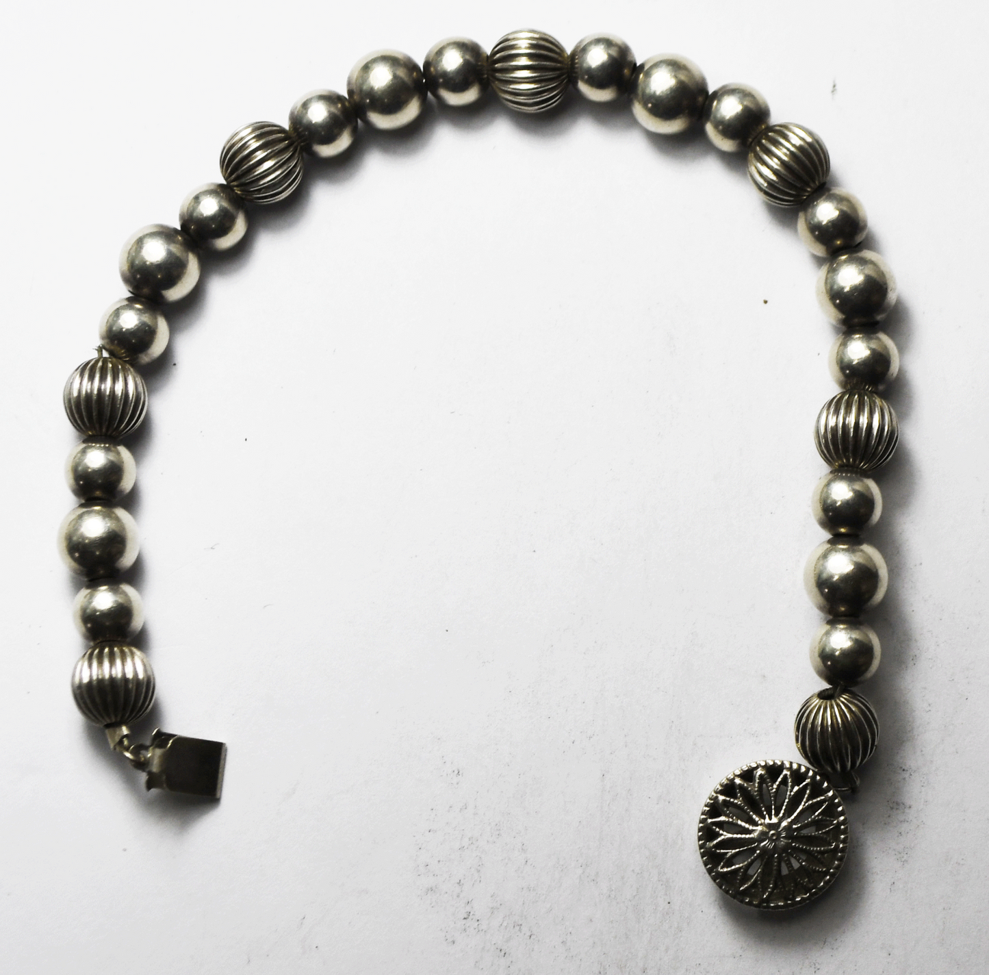 Sterling Silver Round Bead Bracelet 9mm 7"