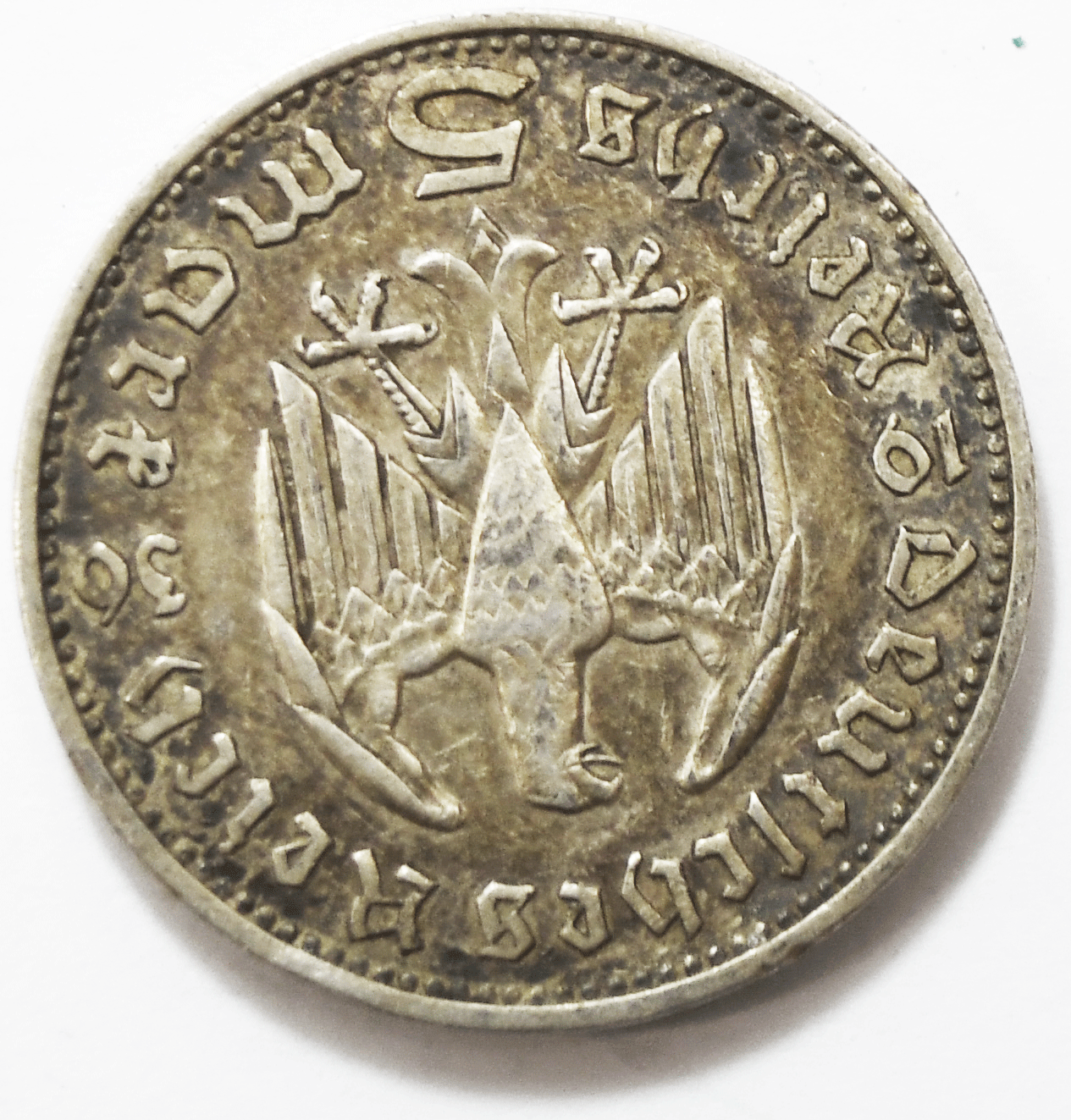 1936 J Germany Third Reich 5 Five Reichsmark Silver Coin KM# 86