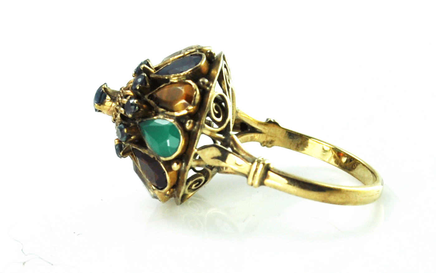 Antique Estate 14kyg Domed Multi Six Color Stone Domed Cluster Ring 18mm Size 7