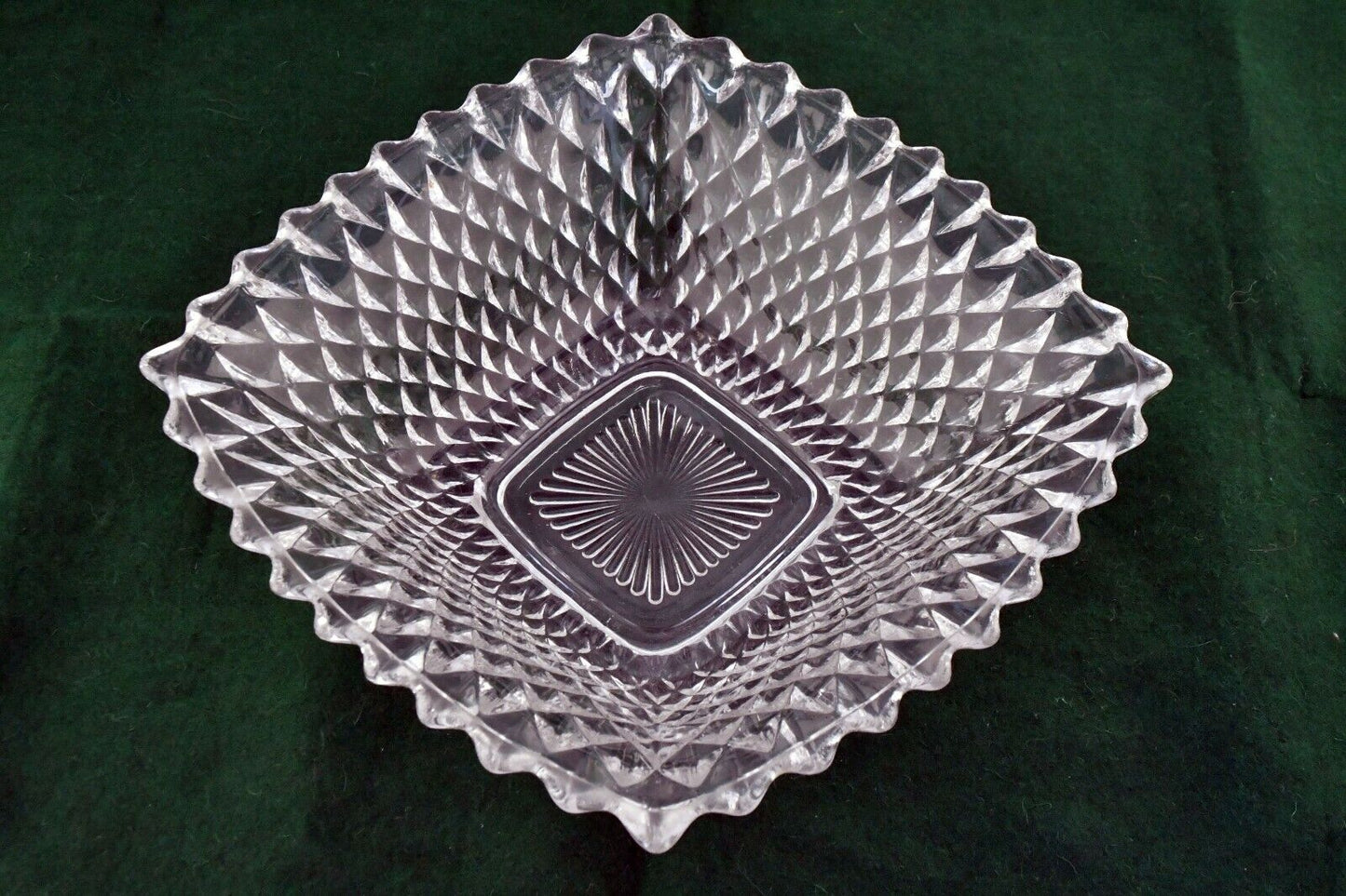 Vintage Molded Crystal Glass Square 8" x 8" Vegetable Bowl Candy Dish