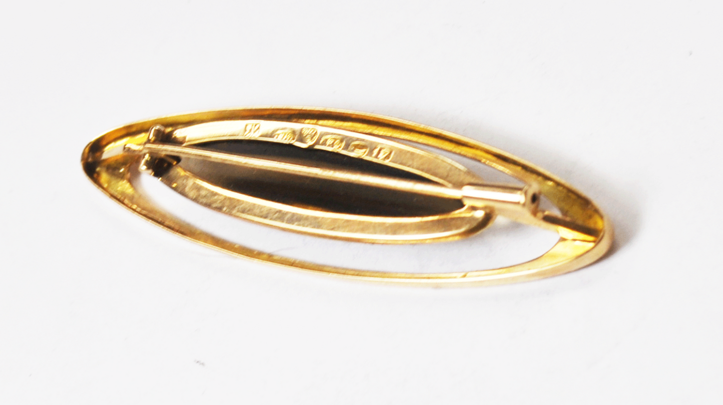14k Kaunis Koru Finland Smokey Quartz Oval Halo Brooch Pin 55mm x 16mm 8g