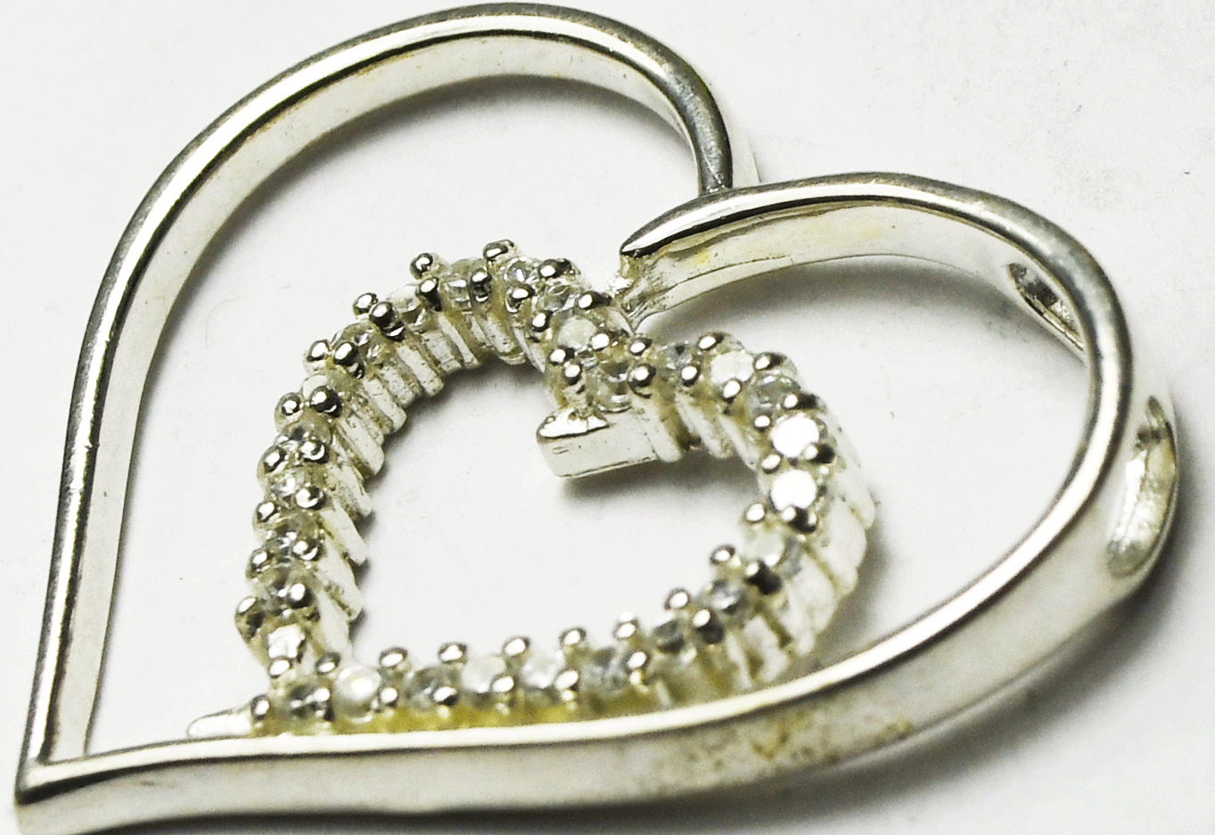 Sterling Silver CZ Halo Double Heart Valentines Slider Pendant 34mm x 28mm