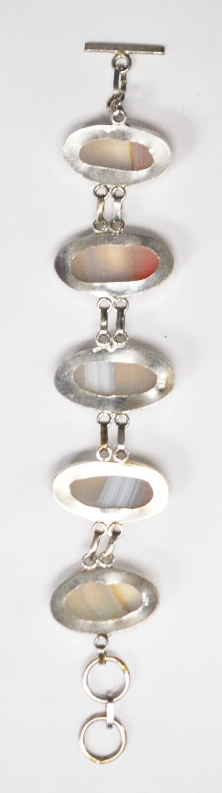 Sterling Silver Botswana Agate Oval Double Chain Toggle Bracelet 31mm 7-1/2"