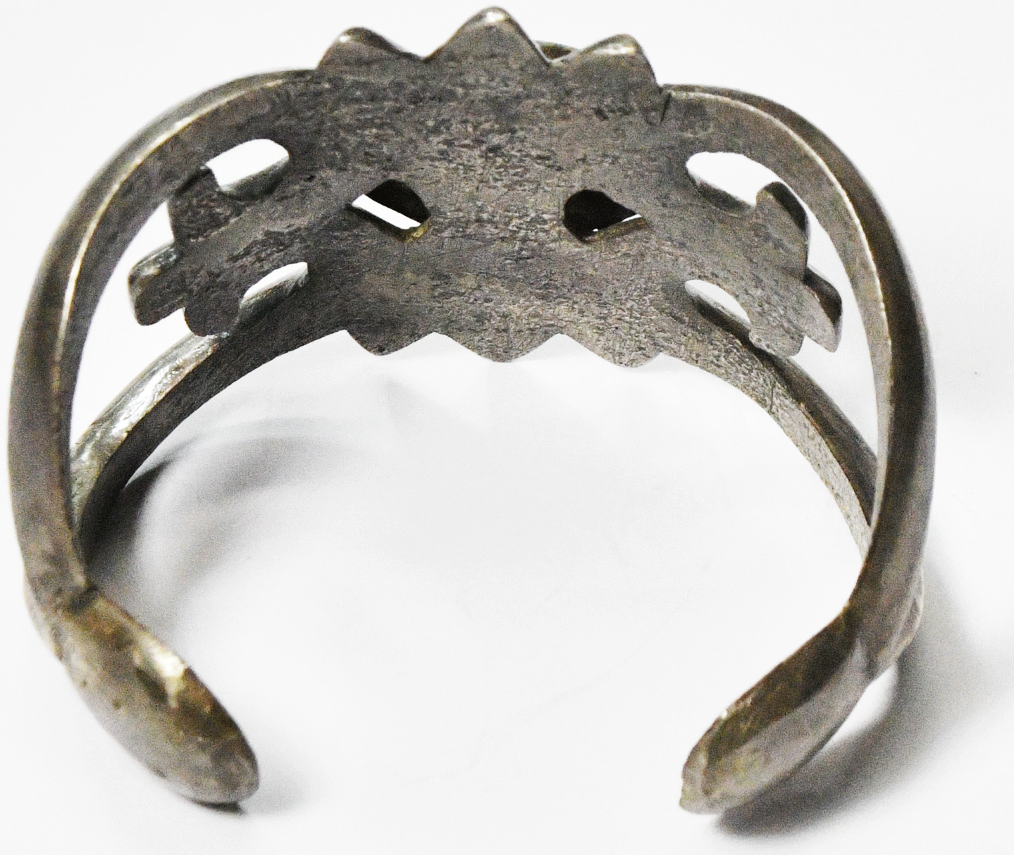 Antique Sterling Sand Cast Spiked Edge Turquoise Scroll Cuff Bracelet 52mm