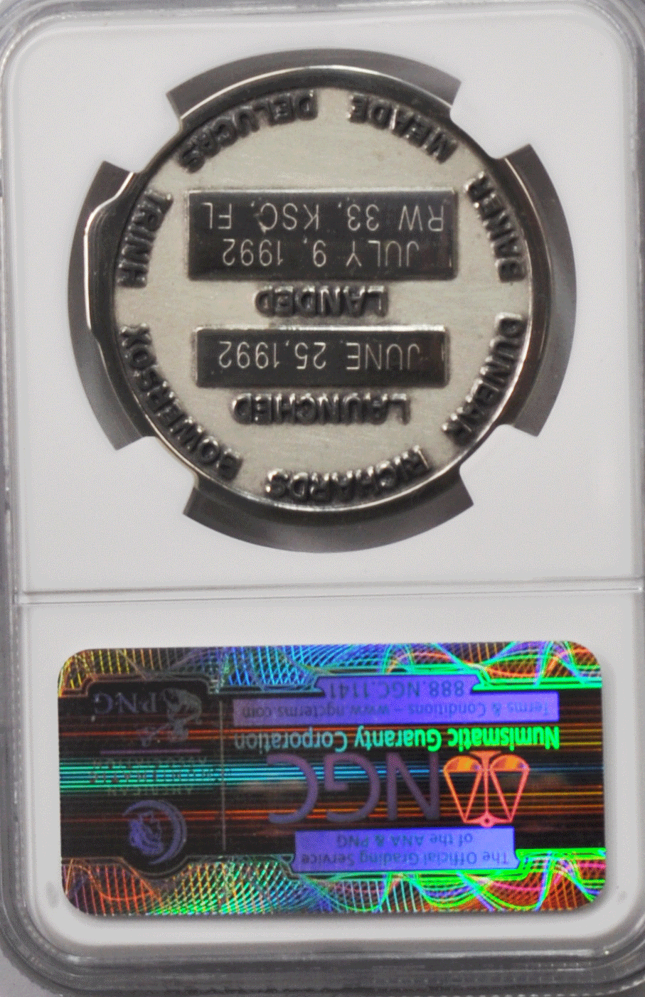 1992 STS-50 Robbins Space Silver Medal Unflown #131 NGC MS65 Columbia USML