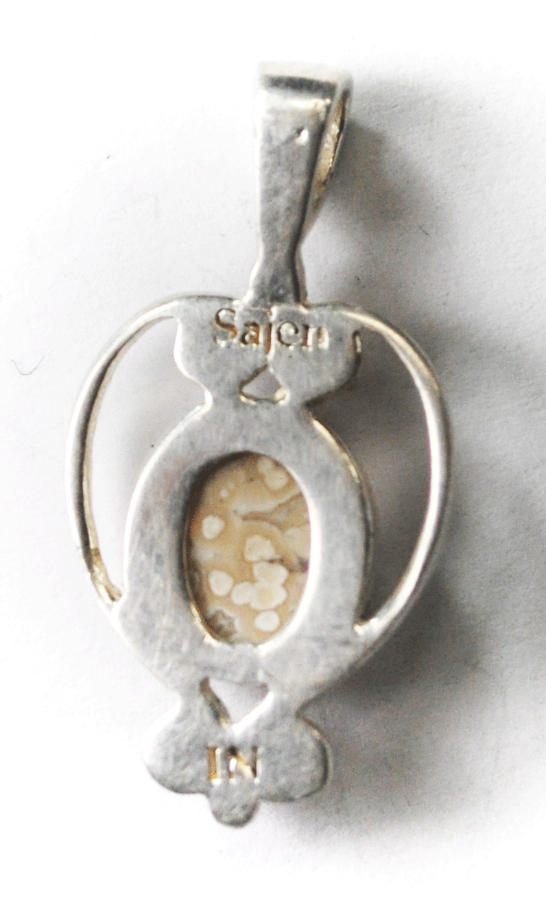 Sterling Silver White Orange Oval Sajen Druzy Quartz Pendant 29mm x 15mm