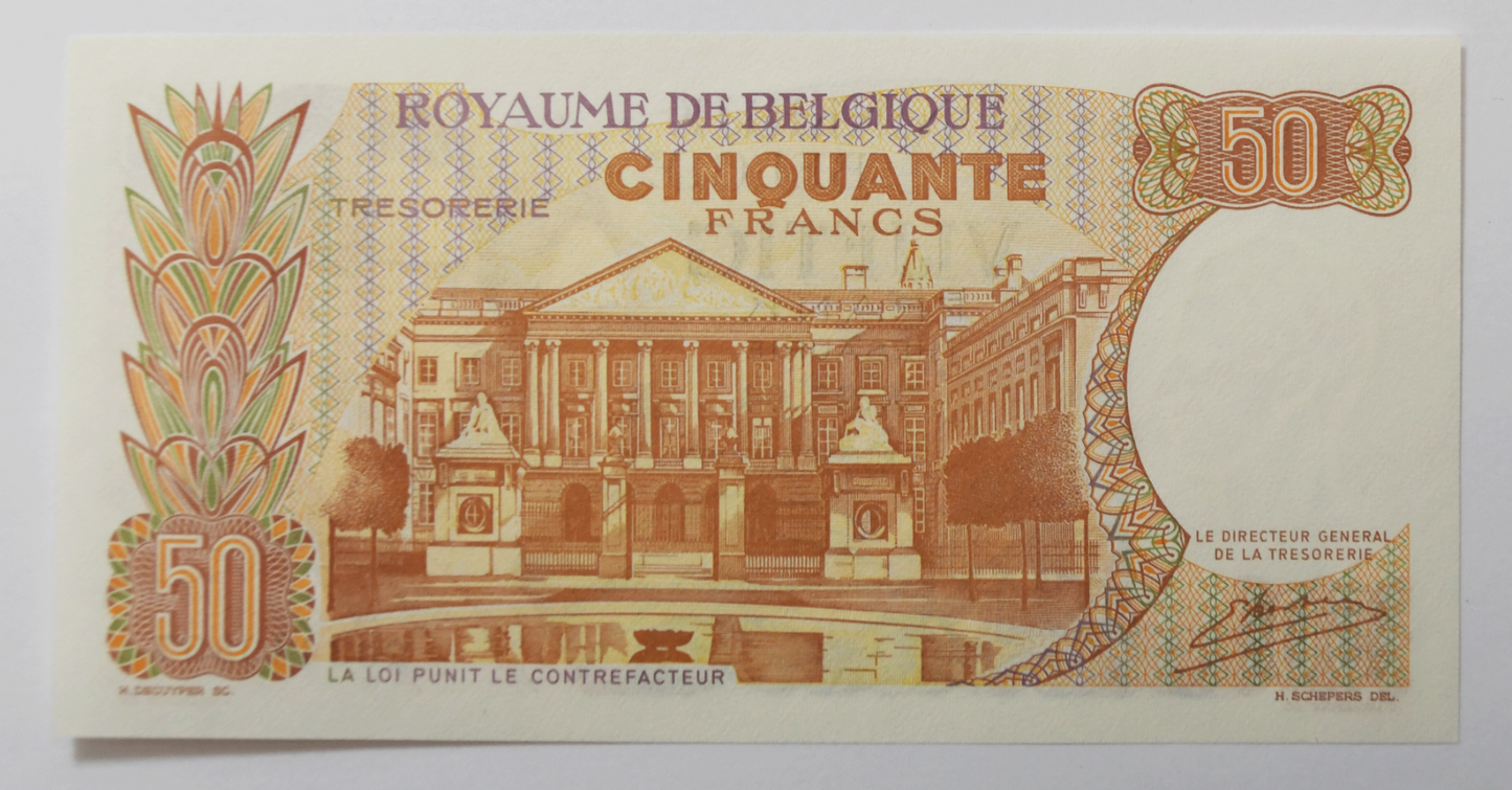 1966 Belgium 50 Fifty Francs Uncirculated Banknote 814 U 3897