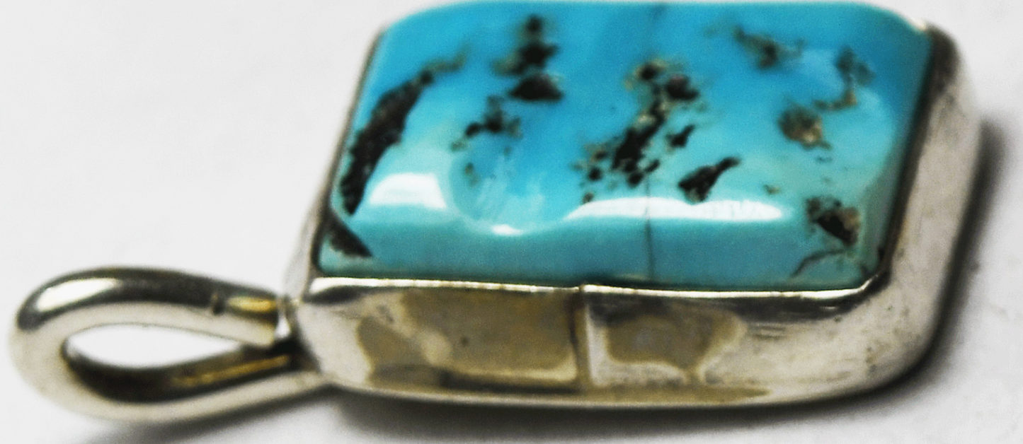Sterling Silver J Nelson Rectangle Turquoise Pendant 24mm x 11mm