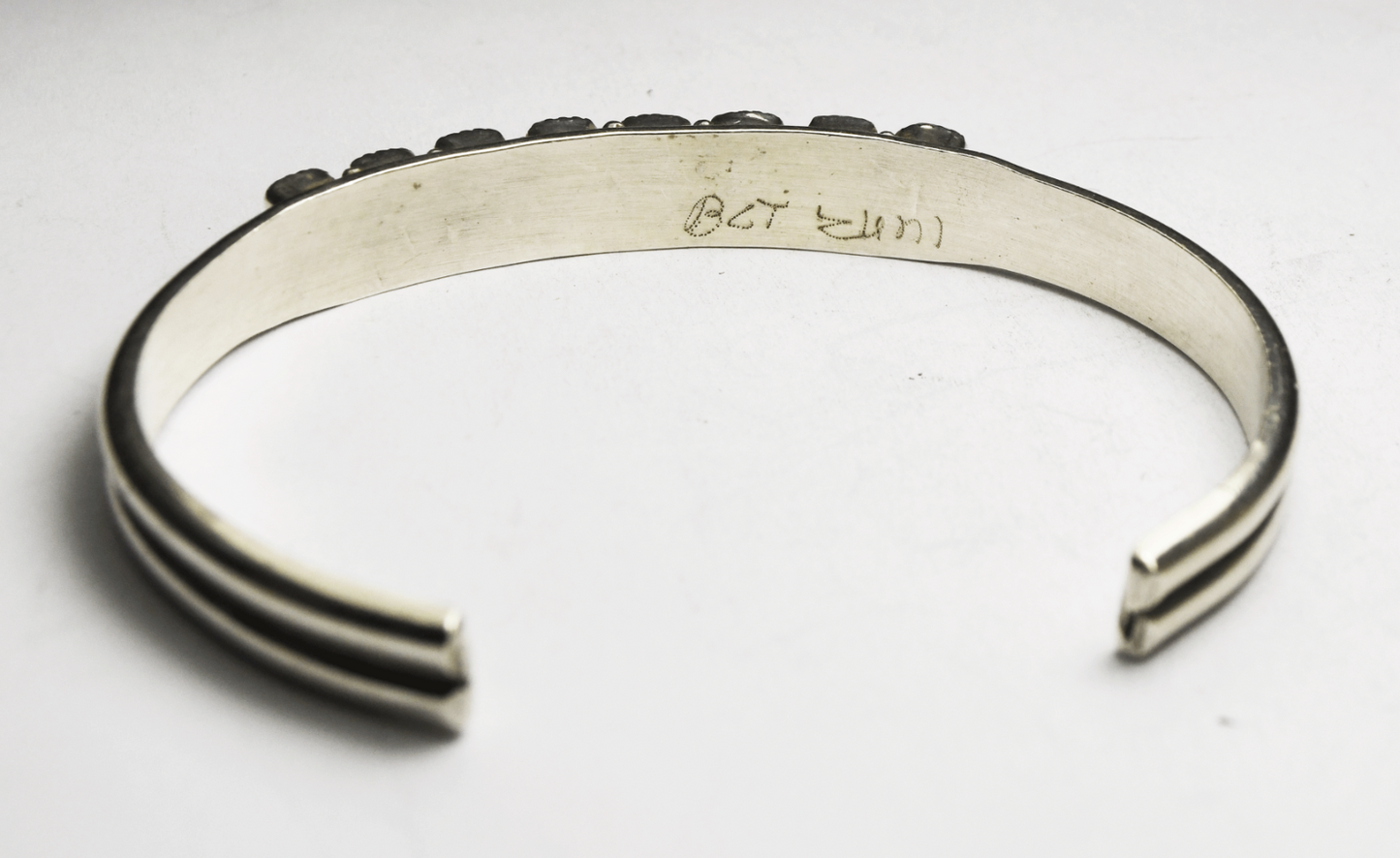 Sterling Silver BCT Double Row 16 Turquoise 8mm Cuff Bracelet 7" Wrist